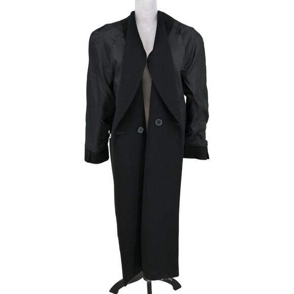 Jones NY Coat Petites 10P Black Wool Long Overcoat Shoulder Pads Vintage - Picture 13 of 16